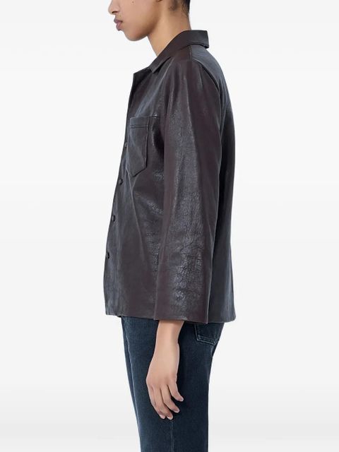 Saint Laurent textured button-down leather jacket - Brown - zdjęcie produktu nr 2