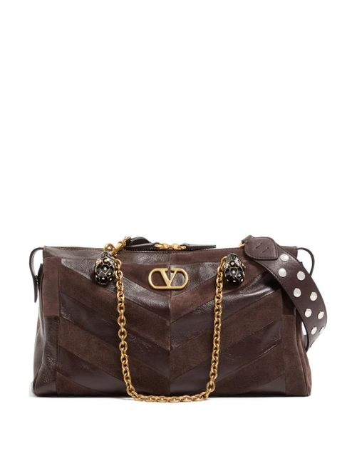 Valentino Garavani Panthea shoulder bag in nappa leather with Chevron pattern - Brown - zdjęcie produktu nr 1