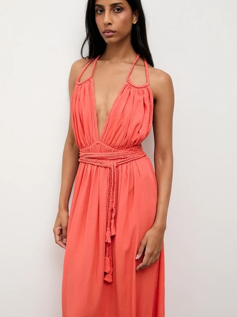 Answear.LAB sukienka kolor pomarańczowy maxi rozkloszowana