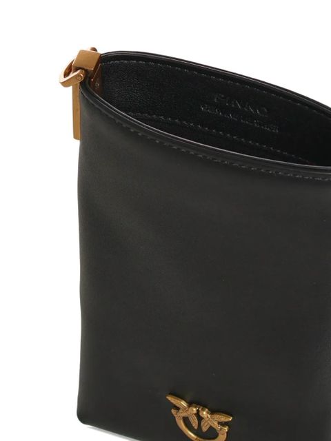 PINKO Love Birds-plaque leather phone bag - Black