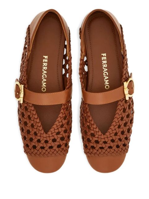 Ferragamo braided buckle ballet flat - Brown