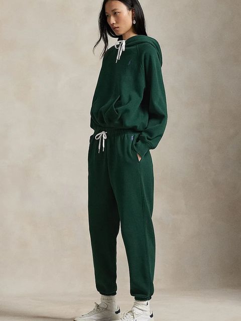 Polo Ralph Lauren spodnie dresowe damskie kolor zielony gładkie 211971700