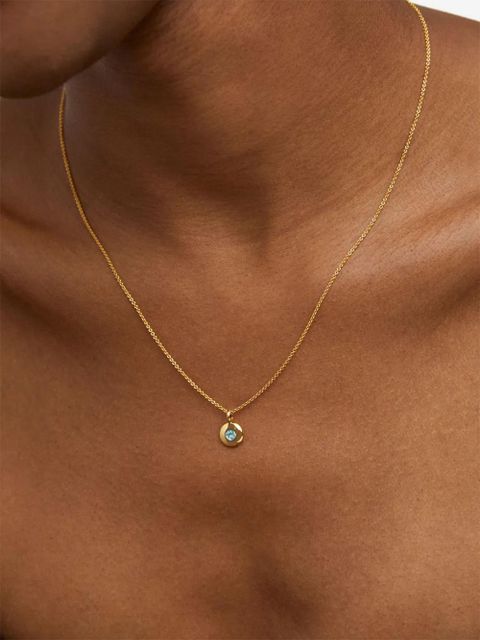 Monica Vinader 18kt recycled gold vermeil Birthstone aquamarine pendant necklace