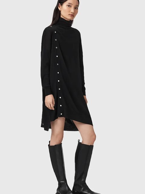 AllSaints sukienka wełniana UMI kolor czarny mini dopasowana W071DD