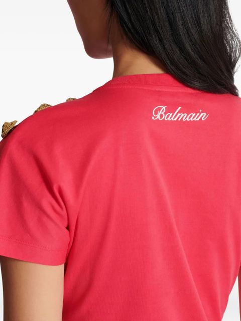 Balmain draped-detail button T-shirt - Pink
