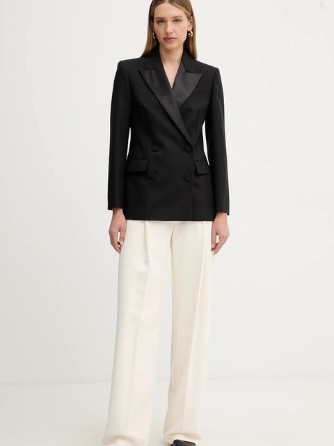 Weekend Max Mara marynarka wełniana BRIGIDA kolor czarny dwurzędowa gładka 2525046013600