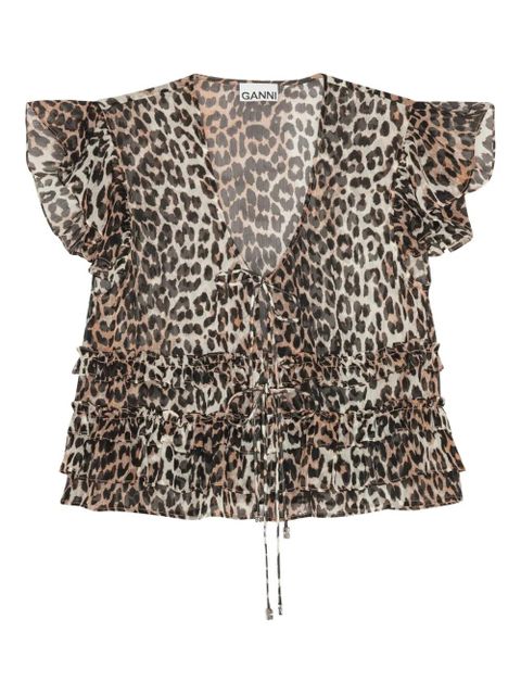 GANNI ruffled leopard-print blouse - Neutrals - zdjęcie produktu nr 1