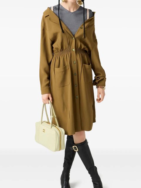 Miu Miu Sablé button-front smocked dress - Green - zdjęcie produktu nr 2