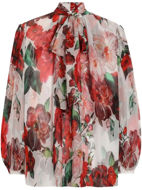 Dolce & Gabbana Rose-print chiffon blouse - White - zdjęcie produktu nr 1
