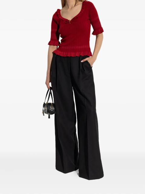 Versace frill-trimmed ribbed top - Red