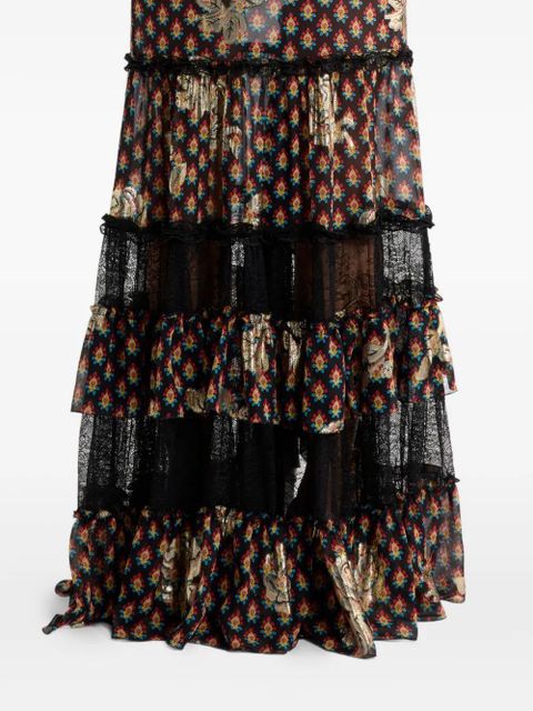 ETRO roses-pattern lace asymmetric skirt - Black