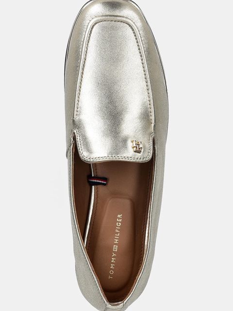 Tommy Hilfiger mokasyny skórzane HILFIGER GOLD LOAFER damskie kolor złoty na płaskim obcasie FW0FW08958