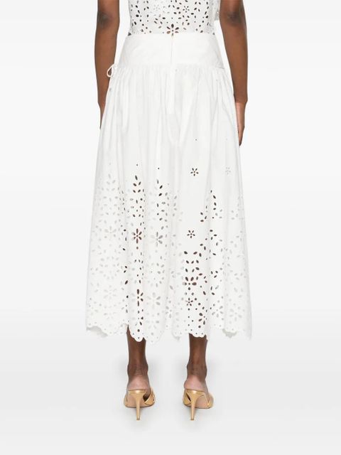 Self-Portrait cotton embroidered midi skirt - White