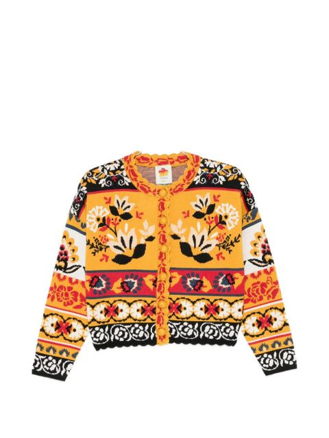 FARM Rio floral-intarsia scalloped-trim cardigan - Yellow - zdjęcie produktu nr 1