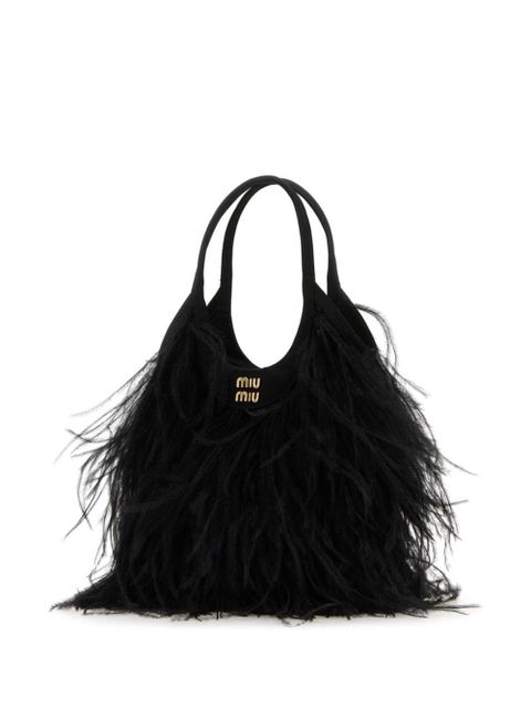 Miu Miu feather-detail satin handbag - Black