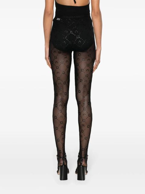 Marine Serre moon-embroidered mesh tights - Black