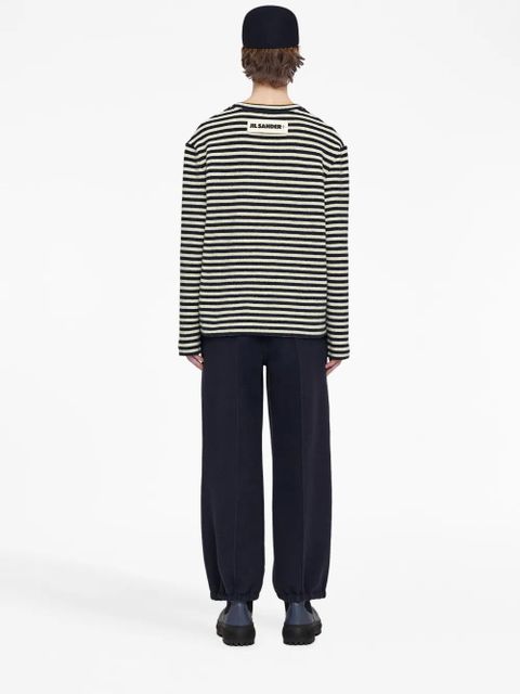 Jil Sander logo-patch striped wool T-shirt - Black