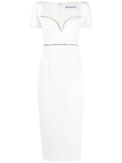 Self-Portrait White Diamante Trim Split crepe midi dress - zdjęcie produktu nr 1