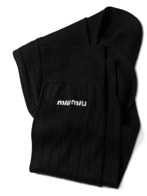 Miu Miu logo-embroidered ribbed socks - Black - zdjęcie produktu nr 2