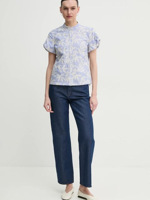 MUNTHE koszula bawełniana FREDIA damska kolor niebieski regular ze stójką 251103025136 - zdjęcie produktu nr 2