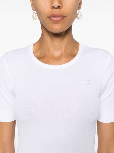 GANNI logo-embroidered ribbed T-shirt - White