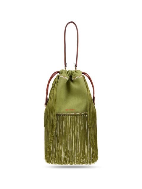 ETRO Small Kalispera embroidery fringes bucket bag - Green
