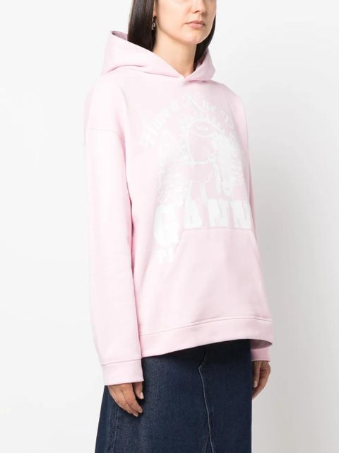 GANNI logo-print organic cotton hoodie - Pink