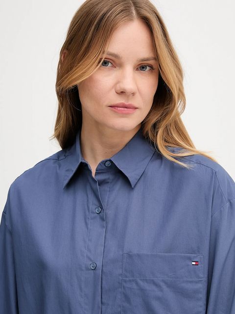 Tommy Hilfiger koszula bawełniana damska kolor granatowy relaxed z kołnierzykiem klasycznym WW0WW45892
