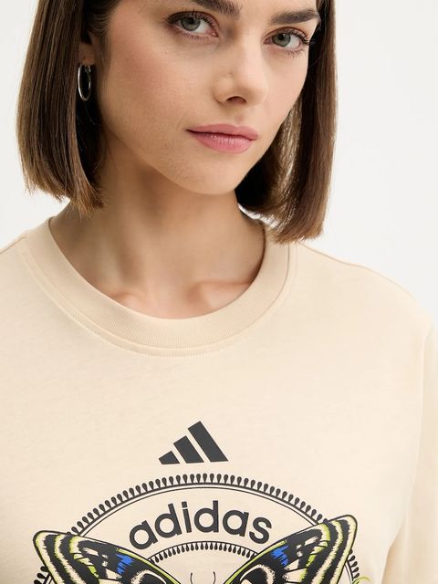 adidas t-shirt bawełniany x Farm Rio damski kolor beżowy JL8614