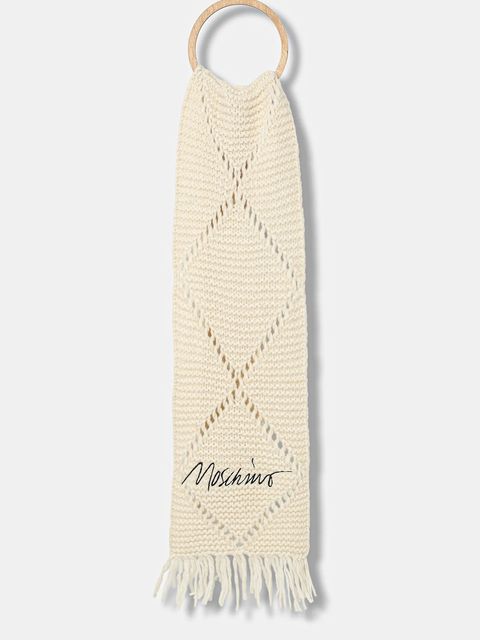 Moschino szalik z wełną damski kolor beżowy z aplikacją M3354 30817 - zdjęcie produktu nr 1
