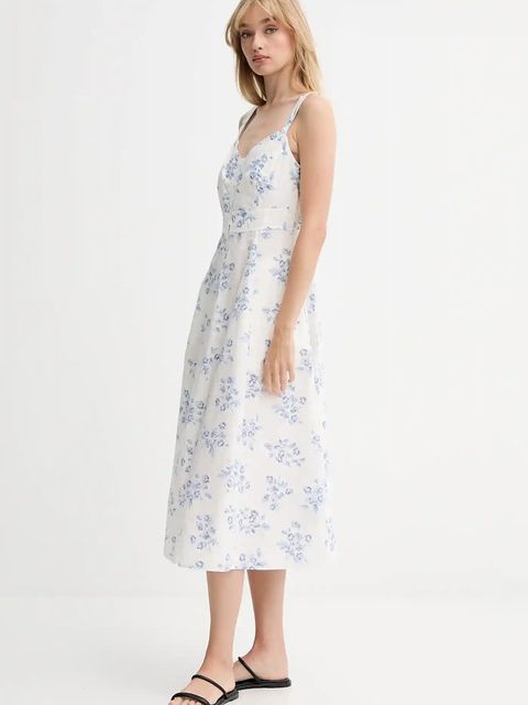 Levi's sukienka bawełniana kolor biały midi rozkloszowana 003PR