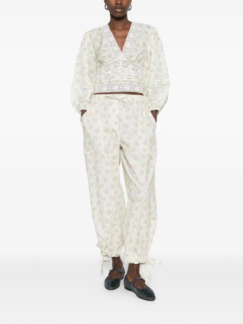 SANDRO Davi floral-print tie-detail trousers - Green - zdjęcie produktu nr 2