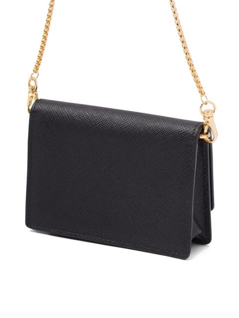 Prada enamel triangle logo wallet-on-chain - Black