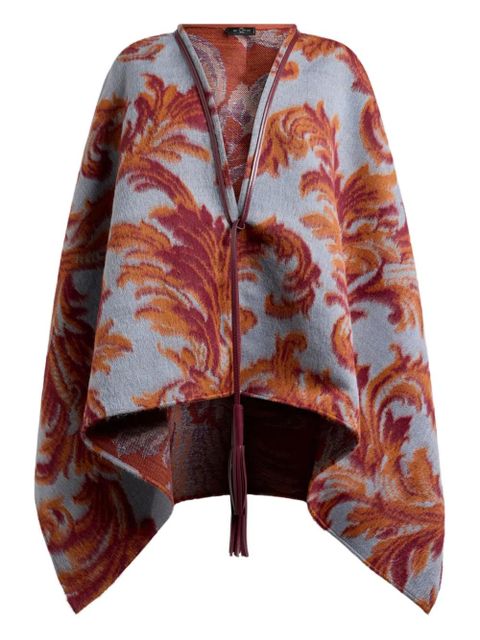 ETRO leaf-jacquard tassel cape - Blue - zdjęcie produktu nr 1