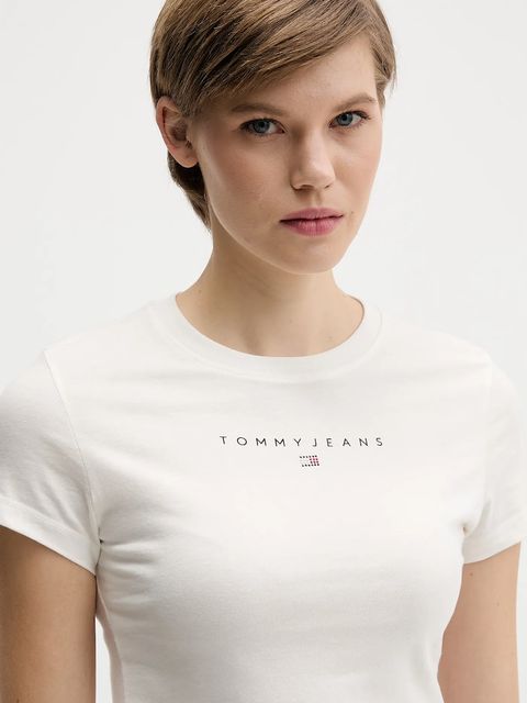 Tommy Jeans t-shirt bawełniany damski kolor beżowy DW0DW21550