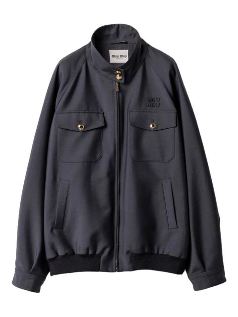 Miu Miu embroidered logo ribbed-knit jacket - Grey - zdjęcie produktu nr 1