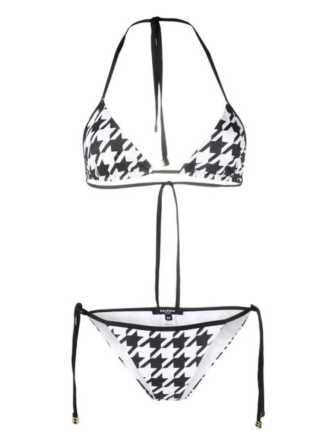 Balmain houndstooth-print halterneck bikini - White - zdjęcie produktu nr 1