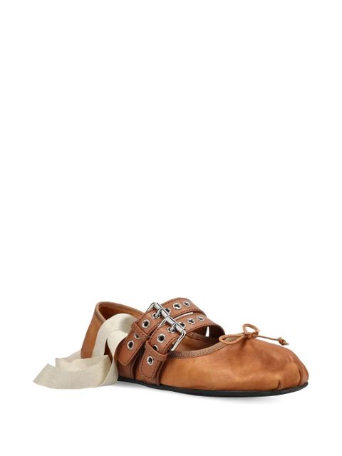 Miu Miu buckle-strap ballerina shoes - Brown - zdjęcie produktu nr 2