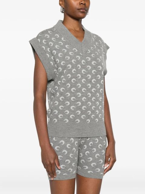 Marine Serre moon-jacquard V-neck vest - Grey
