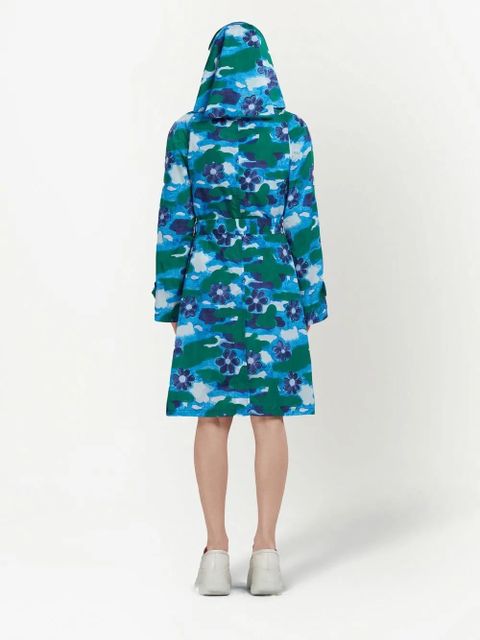 Marni all-over floral-print hooded coat - Blue
