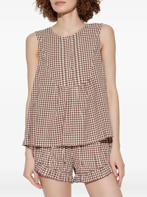 Posse gingham buttoned-front top - Brown