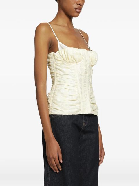 Alexander McQueen floral-jacquard ruched corset top - Neutrals - zdjęcie produktu nr 2
