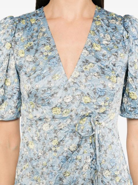 GANNI floral-print crinkled mini dress - Blue