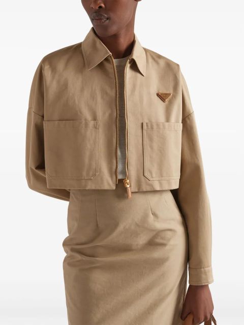 Prada triangle-logo cropped jacket - Neutrals