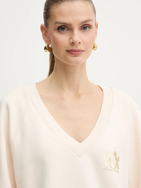 Armani Exchange bluza bawełniana damska kolor beżowy z nadrukiem XW001461 AF16192