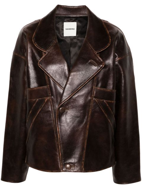 SANDRO oversized leather jacket - Brown - zdjęcie produktu nr 1