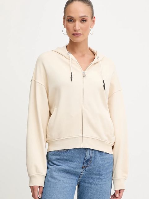 Pinko bluza bawełniana damska kolor beżowy z kapturem gładka 105509 A2RB - zdjęcie produktu nr 1