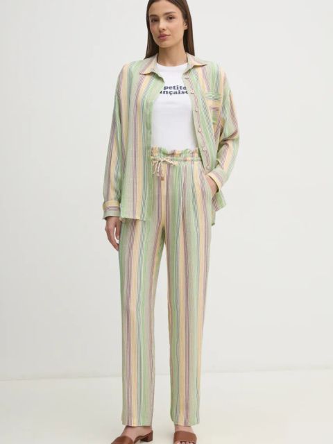 La Petite Française koszula z domieszką lnu CHARLENE damska kolor zielony relaxed z kołnierzykiem klasycznym CHARLENE