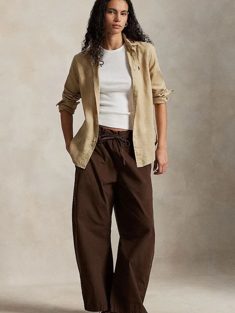 Polo Ralph Lauren koszula lniana kolor beżowy relaxed z kołnierzykiem klasycznym 211970730