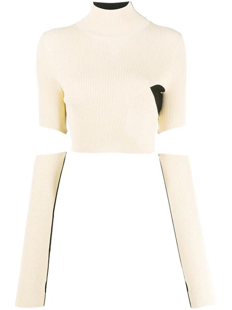 Off-White ribbed knitted cropped top - Neutrals - zdjęcie produktu nr 1